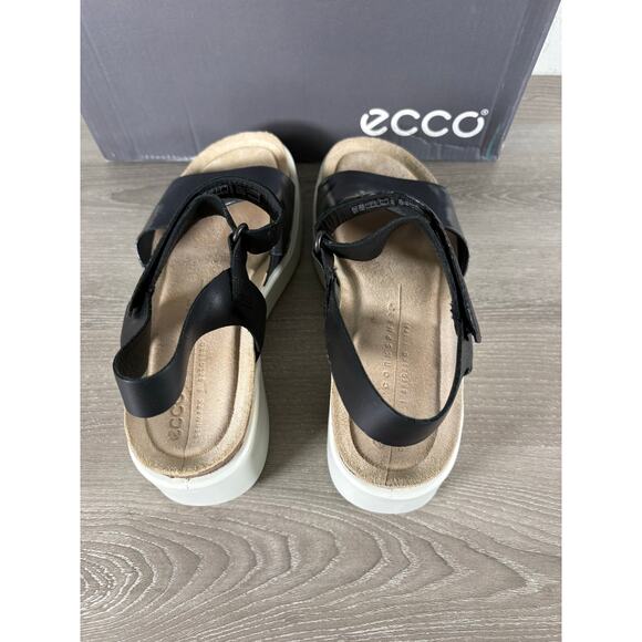 Ecco FlowT Wedge Platform Sandal- Black White Women's Size 38 US 7-7.5- NIB - Picture 5 of 8